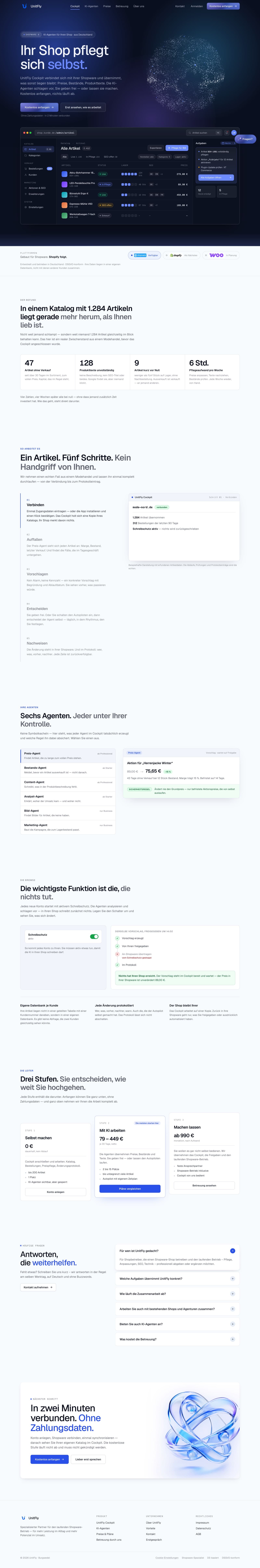 UnitFly Produktoberfläche